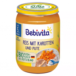 БЕБИВИТА Ориз с моркови и пуешко месо 5+ м. 3бр х 190гр. | BEBIVITA Spagetti with vegetables and turkey 5+ 3s x 190g