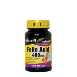 ФОЛИЕВА КИСЕЛИНА 400мкг 100 таблетки МЕЙСЪН НАТУРАЛ | FOLIC ACID 400mcg 100 tabs MASON NATURAL