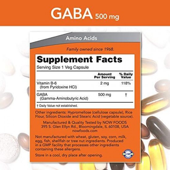 ГАБА 500мг капсули 200 бр. НАУ ФУУДС | GABA 500mg  veggie caps 200s NOW FOODS