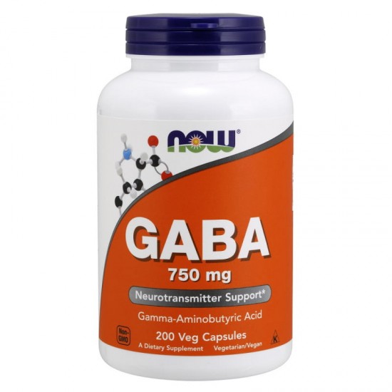 ГАБА 750мг капсули 200 бр. НАУ ФУУДС | GABA 750mg  veggie caps 200s NOW FOODS