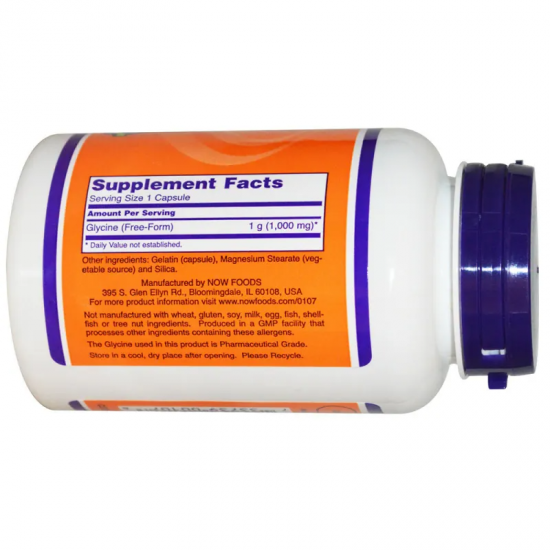 ГЛИЦИН 1000мг капсули 100 бр. НАУ ФУУДС | GLYCINE 1000mg caps 100s NOW FOODS