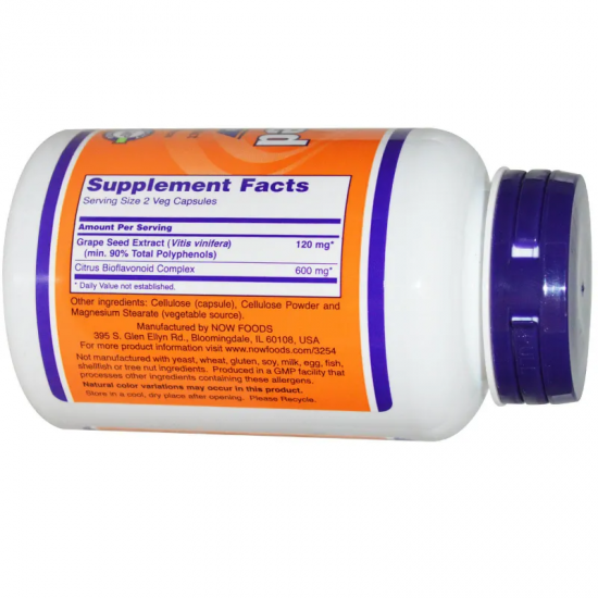 АНТИОКСИДАНТ ОТ ГРОЗДОВО СЕМЕ 60мг капсули 90 бр. НАУ ФУУДС | GRAPE SEED ANTIOXIDANT 60mg caps 90s NOW FOODS