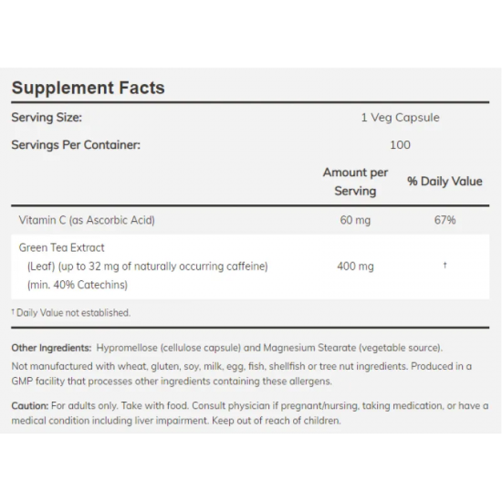 ЕКСТРАКТ ОТ ЗЕЛЕН ЧАЙ 400мг 60% капсули 100 бр. НАУ ФУУДС | GREEN TEA EXTRACT 400mg 60% caps 100s NOW FOODS