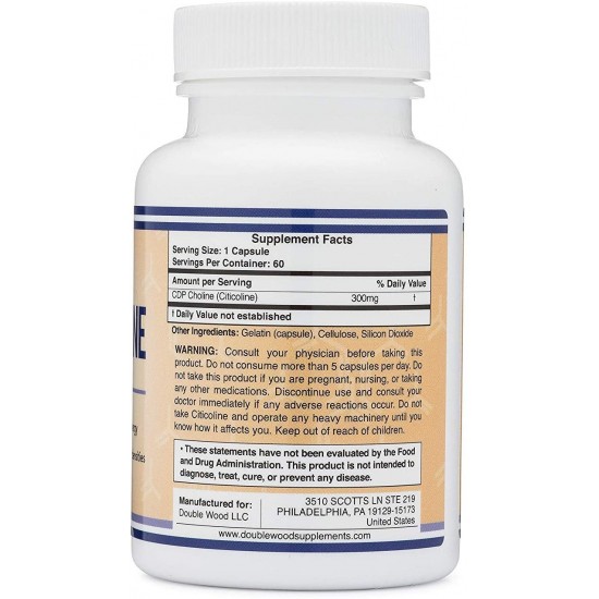Цитиколин капсули 300мг x 60 бр Дабъл Ууд | CDP Choline (Citicoline) caps 300mg x 60 s Double Wood