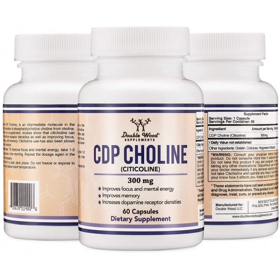 Цитиколин капсули 300мг x 60 бр Дабъл Ууд | CDP Choline (Citicoline) caps 300mg x 60 s Double Wood