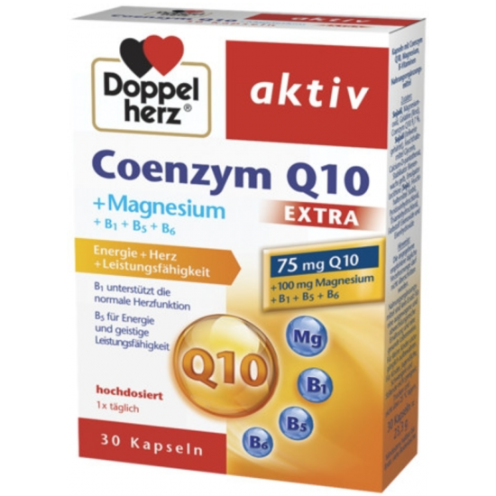КОЕНЗИМ Q10 + Магнезий + Б-Компекс ЕКСТРА х 30 капсули ДОПЕЛХЕРЦ | COENZYME Q10 + MAGNESIUM EXTRA 30s caps DOPPELHERZ 