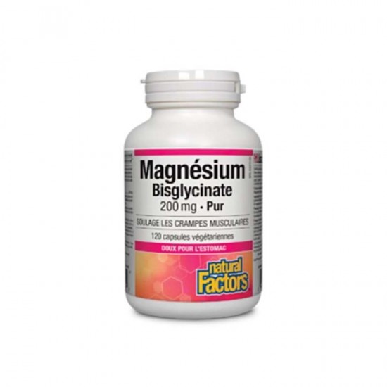 МАГНЕЗИЙ БИСГЛИЦИНАТ 200мг 120 капсули НАТУРАЛ ФАКТОРС | MAGNESIUM BISGLYCINATE 200mg 120s veggie caps NATURAL FACTORS