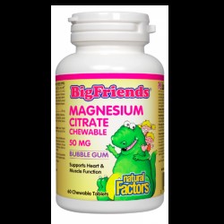МАГНЕЗИЙ ЦИТРАТ 50мг 60 таблетки за дъвчене за деца BIG FRIENDS НАТУРАЛ ФАКТОРС | MAGNESIUM CITRATE 50mg 60 chewable tablets for kids NATURAL FACTORS