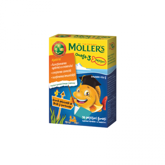 МАСЛО ОТ ЧЕРЕН ДРОБ НА ТРЕСКА желирани рибки х 36 МЬОЛЕРС | COD LIVER OIL jelly fish Orange x 36 MOLLERS