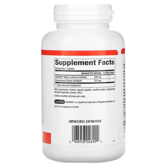 МСМ + Глюкозамин сулфат 875мг 180 капсули НАТУРАЛ ФАКТОРС | MSM Joints Formula 875mg 90 caps NATURAL FACTORS