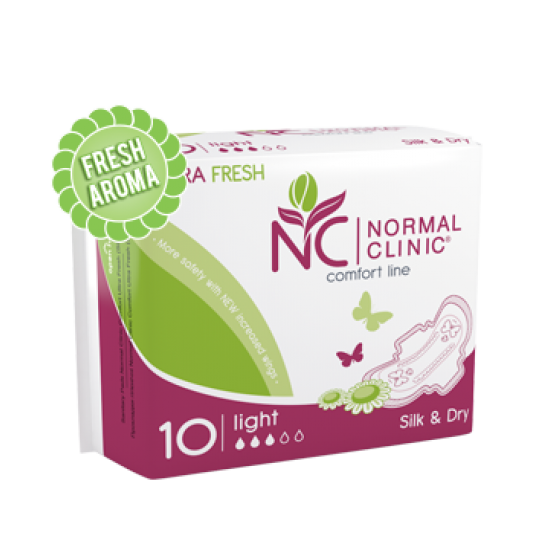 НОРМАЛ КЛИНИК КОМФОРТ УЛТРА ФРЕШ СИЛК Дамски превръзки Лайт 10бр. | NORMAL CLINIC COMFORT ULTRA FRESH SILK Ladies pads Light 10s