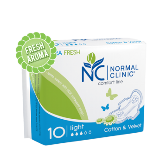 НОРМАЛ КЛИНИК КОМФОРТ УЛТРА ФРЕШ КОТЪН Дамски превръзки Лайт 10бр. | NORMAL CLINIC COMFORT ULTRA FRESH COTTON Ladies pads Light 10s