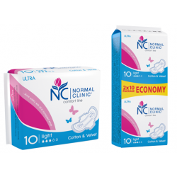 НОРМАЛ КЛИНИК КОМФОРТ УЛТРА КОТЪН Дамски превръзки Лайт 10бр., 20бр. | NORMAL CLINIC COMFORT ULTRA COTTON Ladies pads Light 10s, 20s