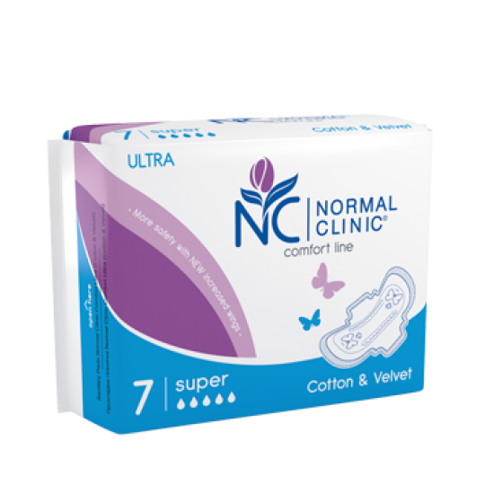 НОРМАЛ КЛИНИК КОМФОРТ УЛТРА КОТЪН Дамски превръзки Супер 7бр. | NORMAL CLINIC COMFORT ULTRA COTTON Ladies pads Super 7s