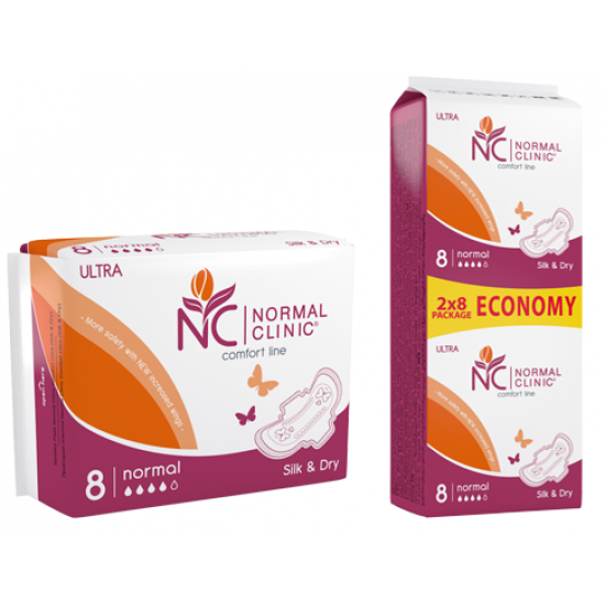 НОРМАЛ КЛИНИК КОМФОРТ УЛТРА СИЛК Дамски превръзки Нормал 8бр., 16бр. | NORMAL CLINIC COMFORT ULTRA SILK Ladies pads Normal 8s, 16s