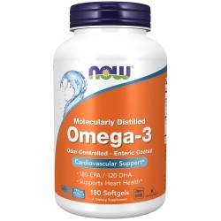 ОМЕГА 3 1000мг стомашно-устойчиви капсули 180 бр НАУ ФУУДС | OMEGA 3 1000mg Enteric coated softgels 180s NOW FOODS