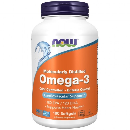 ОМЕГА 3 1000мг стомашно-устойчиви капсули 180 бр НАУ ФУУДС | OMEGA 3 1000mg Enteric coated softgels 180s NOW FOODS