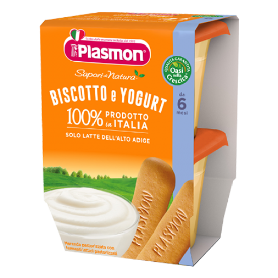 ПЛАЗМОН Млечен десерт с Бишкоти 6+ 2x120гр | PLASMON Merenda Biscotto e yogurt 6+ 2x120g