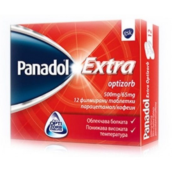 ПАНАДОЛ ЕКСТРА ОПТИЗОРБ 500мг/65мг филмирани таблетки 12бр. | PANADOL EXTRA OPTIZORB 500mg/65mg film-coated tablets 12s