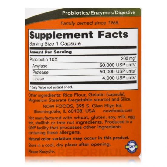 ПАНКРЕАТИН 10 x 200мг капсули 100 бр. НАУ ФУУДС | PANCREATIN 10 x 200mg caps 100s NOW FOODS