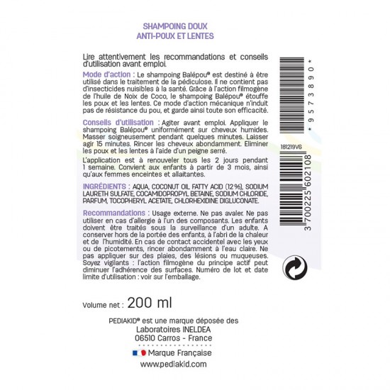 ПЕДИАКИД Шампоан против въшки и гниди 200мл | PEDIAKID BALEPOU Anti-lice shampoo 200ml