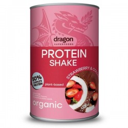 ДРАГОН СУПЕРФУУДС БИО Протеинов Шейк с Ягода и Кокос 450гр | DRAGON SUPERFOODS BIO Protein Shake Strawberry and Coconut 450g