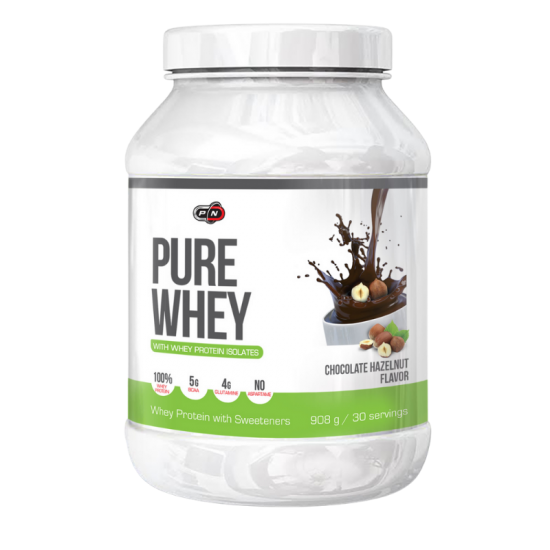 ПЮР УЕЙ - ШОКОЛАД И ЛЕШНИК ПРАХ 908ГР ПЮР НУТРИШЪН | PURE WHEY - CHOCOLATE HAZELNUT PWD 908G PURE NUTRITION