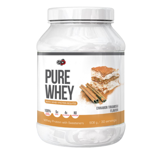 ПЮР УЕЙ СУРОВАТЪЧЕН ПРОТЕИН - КАНЕЛА прах 908гр ПЮР НУТРИШЪН | PURE WHEY - CINNAMON CAKE pwd 908g PURE NUTRITION 
