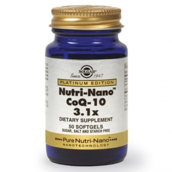 НУТРИ-НАНО Коензим Q-10 (Убиквинол) 3.1х меки капсули 50бр СОЛГАР | NUTRI-NANO CoQ-10 3.1x softgels 50s SOLGAR