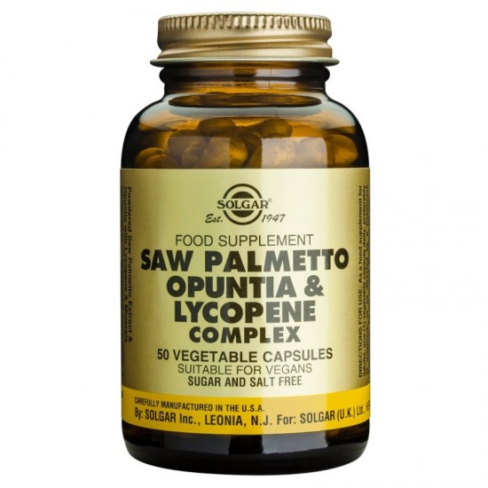 КОМПЛЕКС САО ПАЛМЕТО ОПУНЦИЯ ЛИКОПЕН раст. капсули 50бр. СОЛГАР | SAW PALMETTO OPUNTIA LYCOPENE COMPLEX veg.caps 50s SOLGAR 
