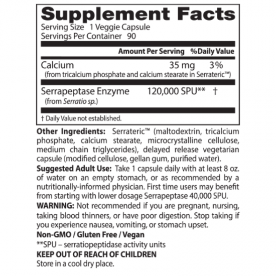 СЕРАПЕПТАЗА 120000 SPU х 90 капсули ДОКТОРС БЕСТ | SERRAPEPTASE 120000 spu 90 veg. caps DOCTOR'S BEST