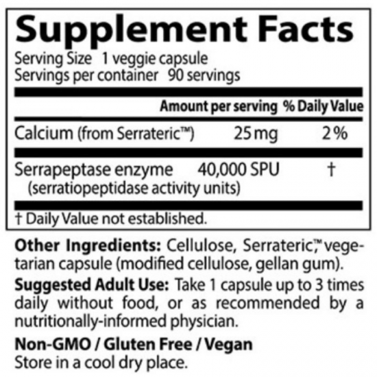 СЕРАПЕПТАЗА 40000 SPU х 90 капсули ДОКТОРС БЕСТ | SERRAPEPTASE 90 veggie caps DOCTOR'S BEST