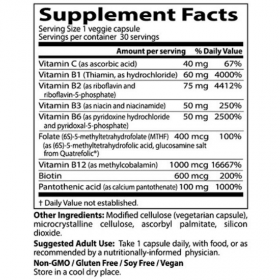 ВИТАМИН Б Комплекс FULLY ACTIVE ДОКТОРС БЕСТ | B COMPLEX fully ative with Quatrefolic 30caps DOCTOR'S BEST