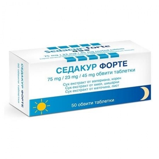 СЕДАКУР ФОРТЕ 75мг./23мг./45мг. обвити таблетки 50бр. | SEDACUR FORTE 75mg/23mg/45mg coated tablets 50s