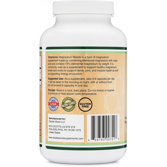 Магнезий малат 500мг капсули x 420 бр Дабъл Ууд | Magnesium malate caps x 420 s Double Wood