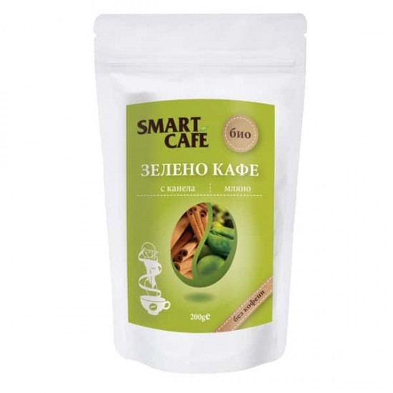 СМАРТ КАФЕ БИО Зелено кафе без кофеин, с канела 200гр | SMART CAFE BIO Green decaf coffee, with cinnamon 200g