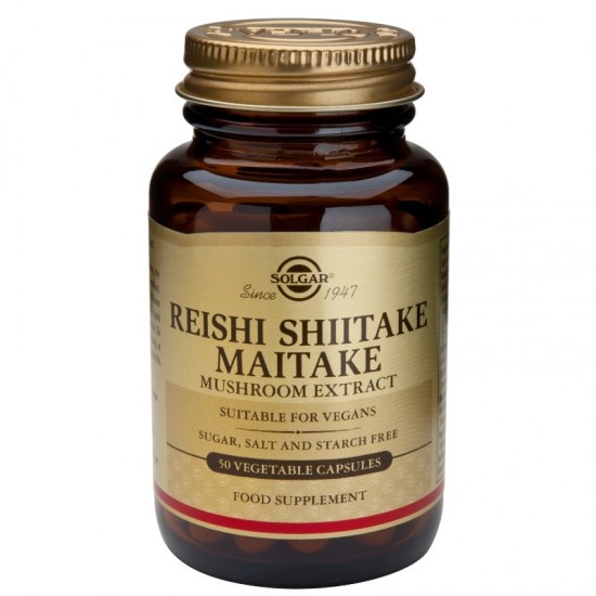 РЕЙШИ ШИЙТАКЕ МАЙТАКЕ растителни капсули 50 бр. СОЛГАР | REISHI SHIITAKE MAITAKE veg.caps 50s SOLGAR