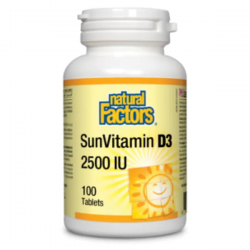 ВИТАМИН Д3 2500 IU 100 таблетки НАТУРАЛ ФАКТОРС | SUNVITAMIN VITAMIN D3 2500 IU 100 tablets NATURAL FACTORS 
