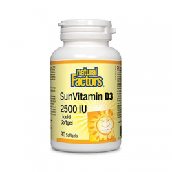 ВИТАМИН Д3 2500 IU 90 капсули НАТУРАЛ ФАКТОРС | SUNVITAMIN VITAMIN D3 2500 IU 90 softgels NATURAL FACTORS 