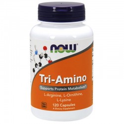 ТРИ-АМИНО АРГИНИН/ОРНИТИН/ЛИЗИН 775мг капсули 120 бр. НАУ ФУУДС | TRI-AMINO ARGININE/ORNITINE/LYSINE 775mg caps 120s NOW FOODS