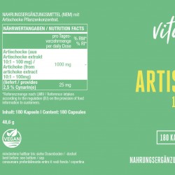 Артишок 1000 mg X180 капсули Витабей | Artischocke 1000 mg caps X 180 Vitabay