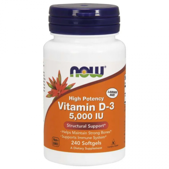 ВИТАМИН Д - 5000 UI 240 дражета НАУ ФУУДС | VITAMIN D - 5000 UI 240 softgels NOW FOODS