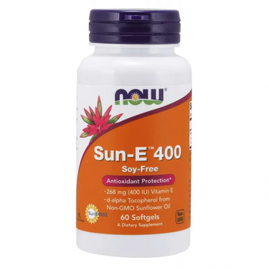 ВИТАМИН Е (SUN E) 400 IU 60 меки капсули НАУ ФУУДС | VITAMIN E (SUN E) 400 IU 60 softgels NOW FOODS