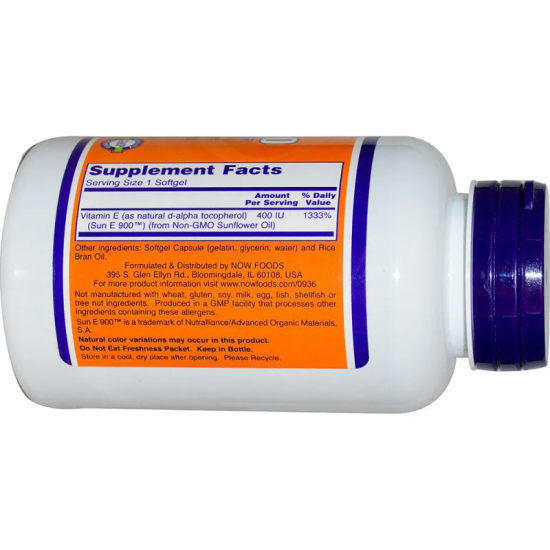 ВИТАМИН Е (SUN E) 400 IU 60 меки капсули НАУ ФУУДС | VITAMIN E (SUN E) 400 IU 60 softgels NOW FOODS