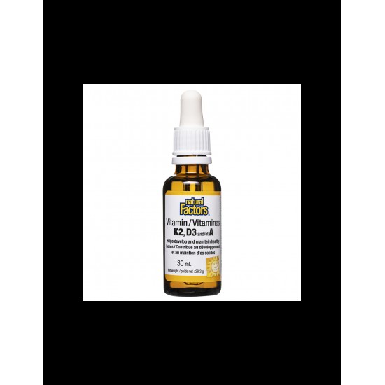 ВИТАМИН К2 + Д3 + А течен 30мл НАТУРАЛ ФАКТОРС | VITAMIN K2 + D3 + A liquid 30ml NATURAL FACTORS
