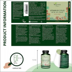 ВИТАМИН В12 + ВИТАМИН В6, ФОЛАТ И ХОЛИН x 180 капсули ВЕГАВЕРО | VITAMIN B12 PLUS (Mit B6+ Folat + Cholin) x 180 caps VEGAVERO