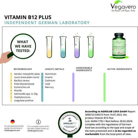 ВИТАМИН В12 + ВИТАМИН В6, ФОЛАТ И ХОЛИН x 180 капсули ВЕГАВЕРО | VITAMIN B12 PLUS (Mit B6+ Folat + Cholin) x 180 caps VEGAVERO