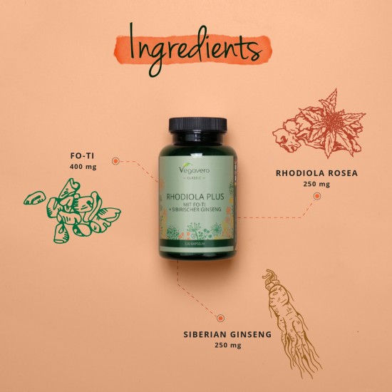 Златен корен + Фо-ти и Сибирски женшен капсули x 120 бр ВЕГАВЕРО | Rhodiola Plus mit Fo-Ti + Sibirischer Ginseng caps x 120 VEGAVERO 