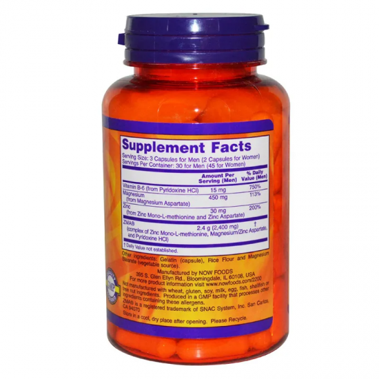 ЗМА® 800мг капсули 90 бр. НАУ ФУУДС | ZMA® 800mg caps 90s NOW FOODS