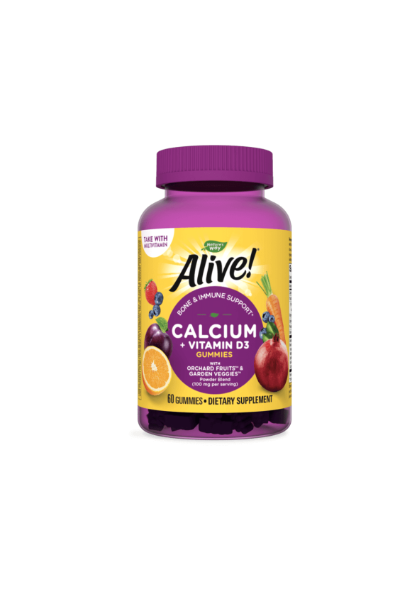 АЛАЙВ Калций + Витамин Д3 260мг/1000IU + Фосфор 130мг х 60бр. желирани таблетки НЕЙЧЪР'С УЕЙ | ALIVE Calcium + Vitamin D3 250mg 60s gummies NATURE'S WAY